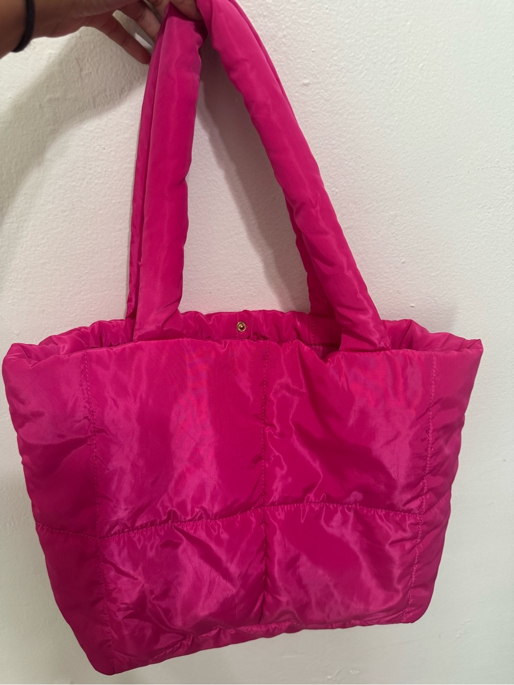Hot Pink Quilted Tote Bag - Stylish Puffer Shoulder Bag